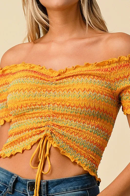 Chelsea Ruffled Off The Shoulder Crop Top (Multi color avail)