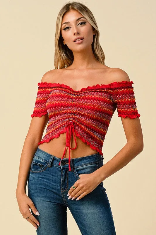 Chelsea Ruffled Off The Shoulder Crop Top (Multi color avail)