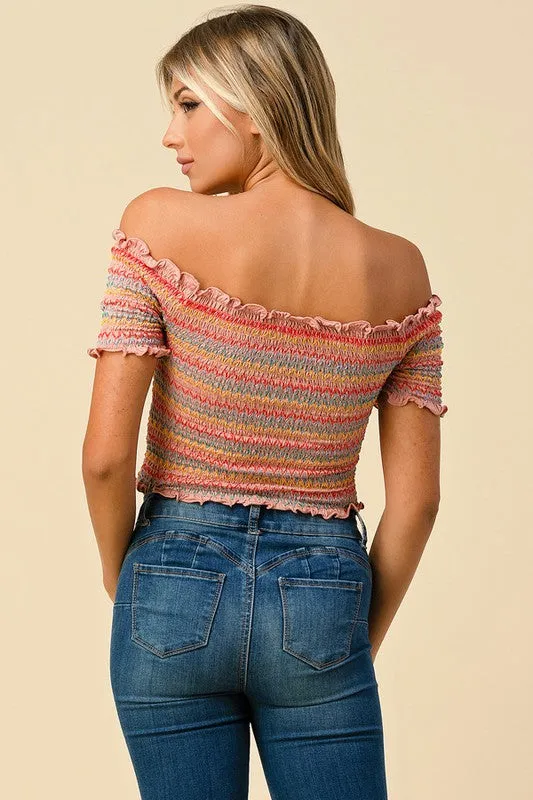 Chelsea Ruffled Off The Shoulder Crop Top (Multi color avail)