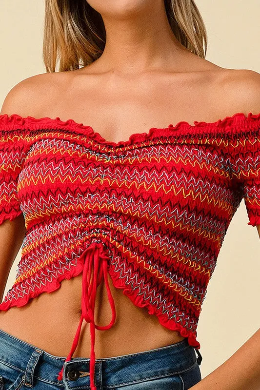 Chelsea Ruffled Off The Shoulder Crop Top (Multi color avail)