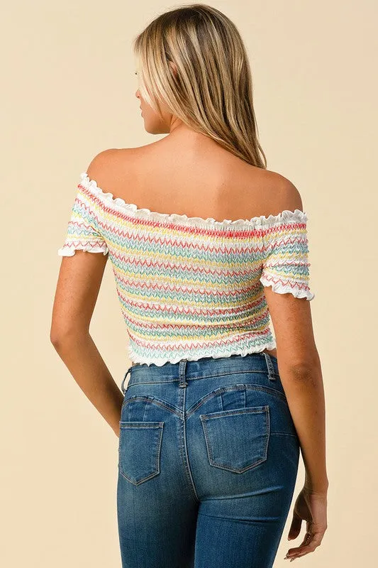 Chelsea Ruffled Off The Shoulder Crop Top (Multi color avail)