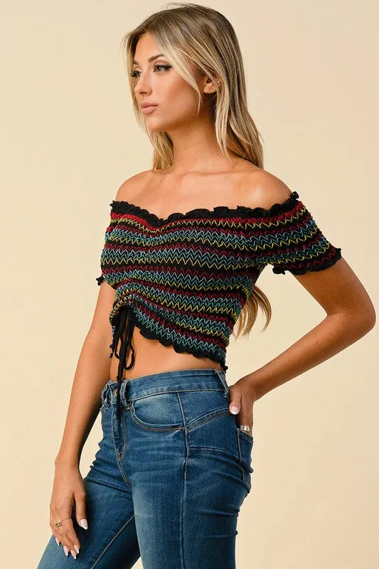 Chelsea Ruffled Off The Shoulder Crop Top (Multi color avail)
