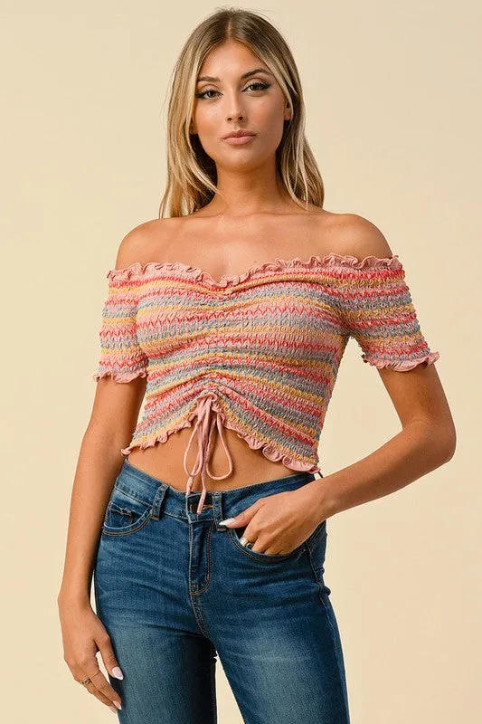 Chelsea Ruffled Off The Shoulder Crop Top (Multi color avail)