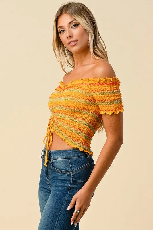 Chelsea Ruffled Off The Shoulder Crop Top (Multi color avail)