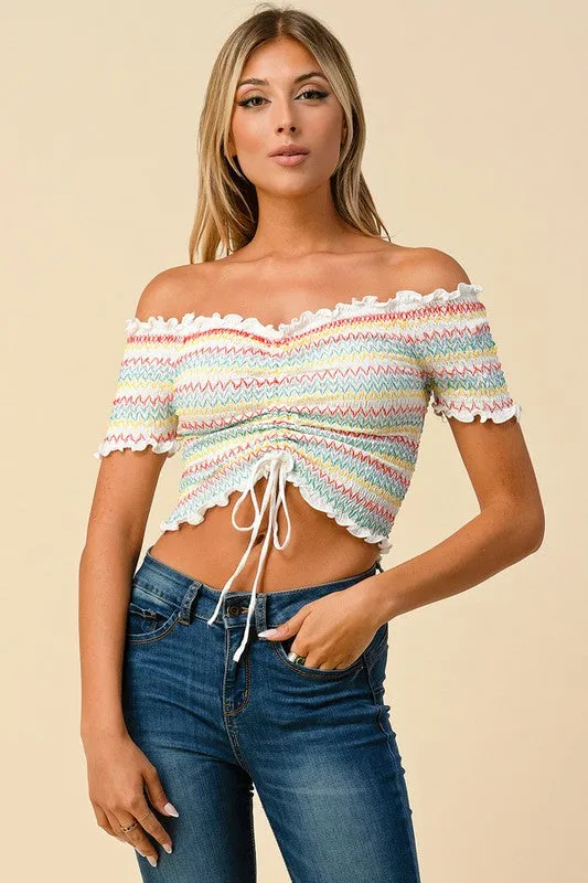 Chelsea Ruffled Off The Shoulder Crop Top (Multi color avail)