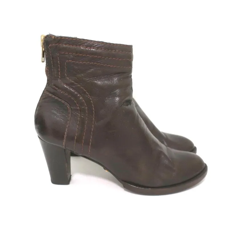 Chloe Ankle Boots Dark Brown Leather Size 40.5 High Heel Booties
