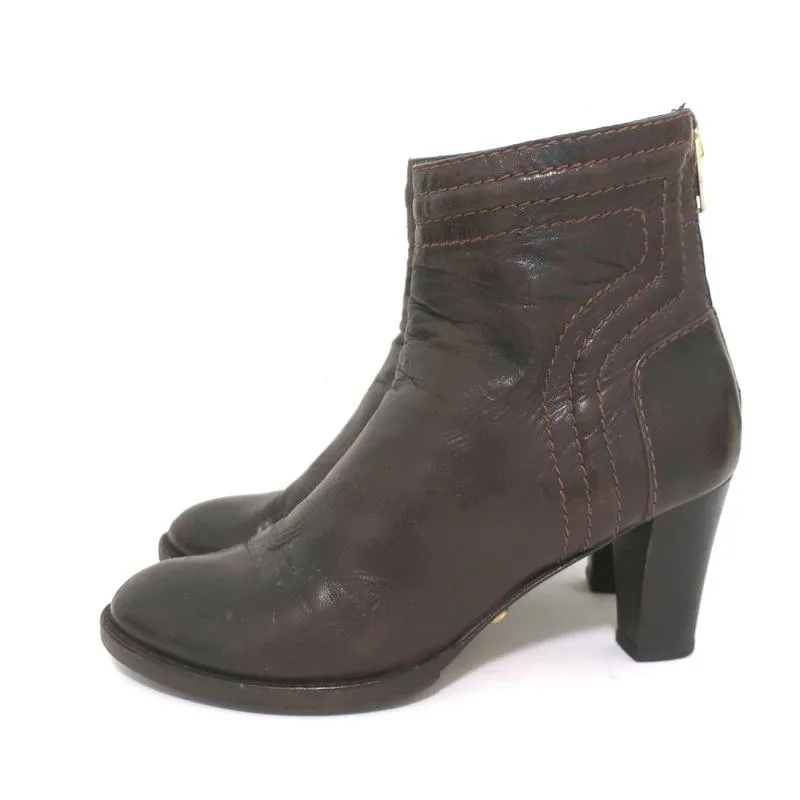 Chloe Ankle Boots Dark Brown Leather Size 40.5 High Heel Booties