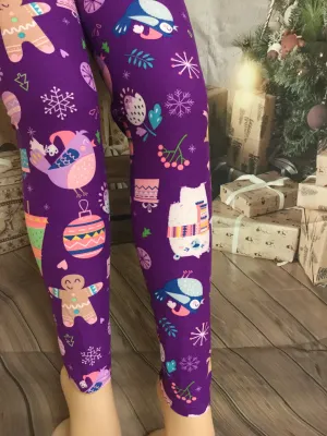 Christmas 1X3X Leggings "Purple Fun Christmas"