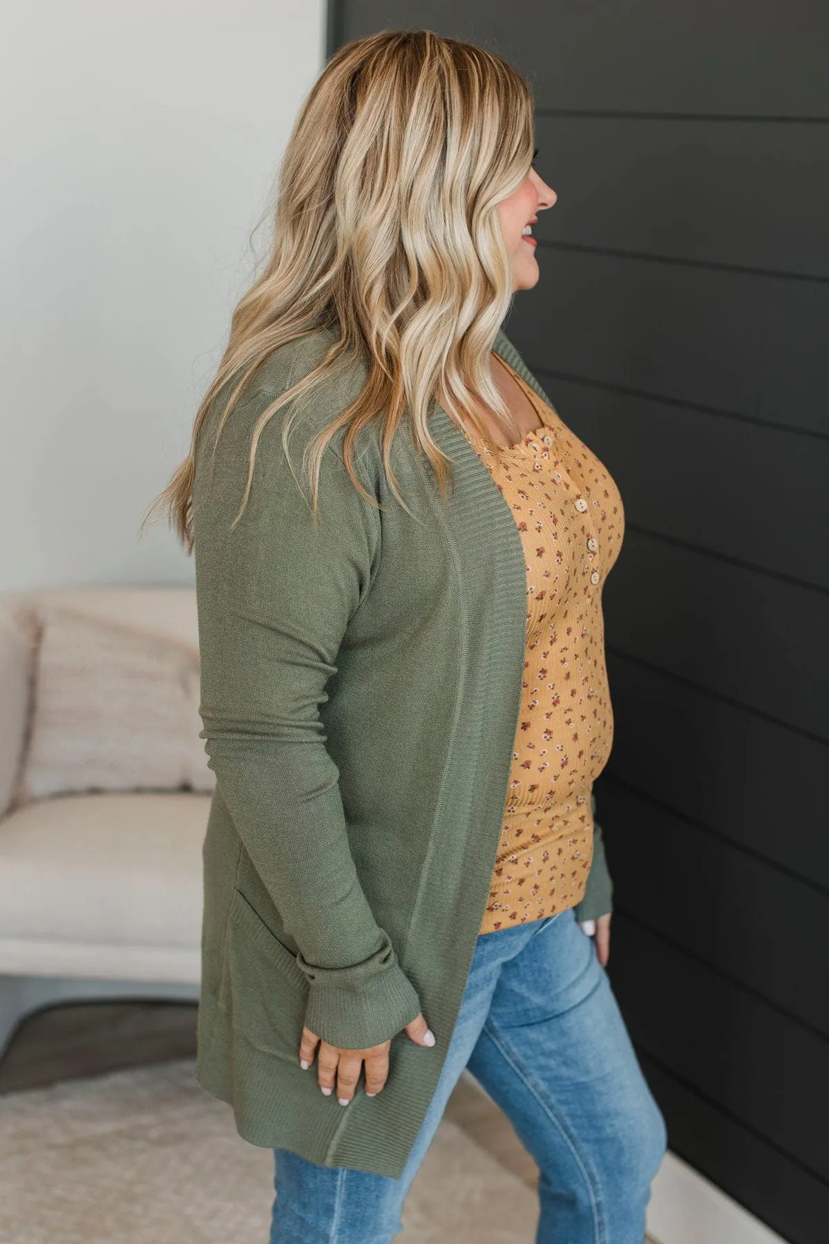 Comfortable With Myself Knit Cardigan- Dusty Olive
