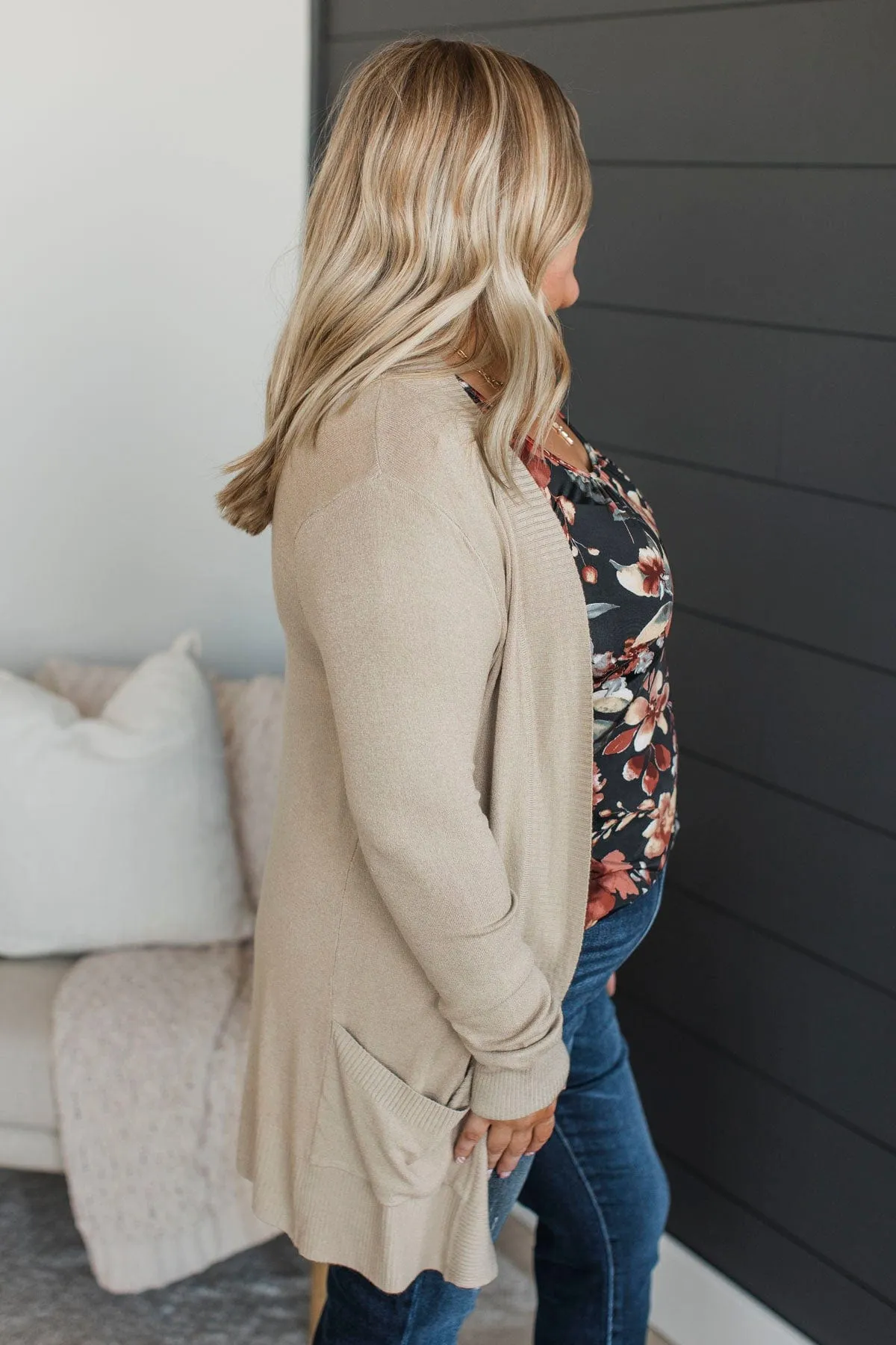 Comfortable With Myself Knit Cardigan- Taupe