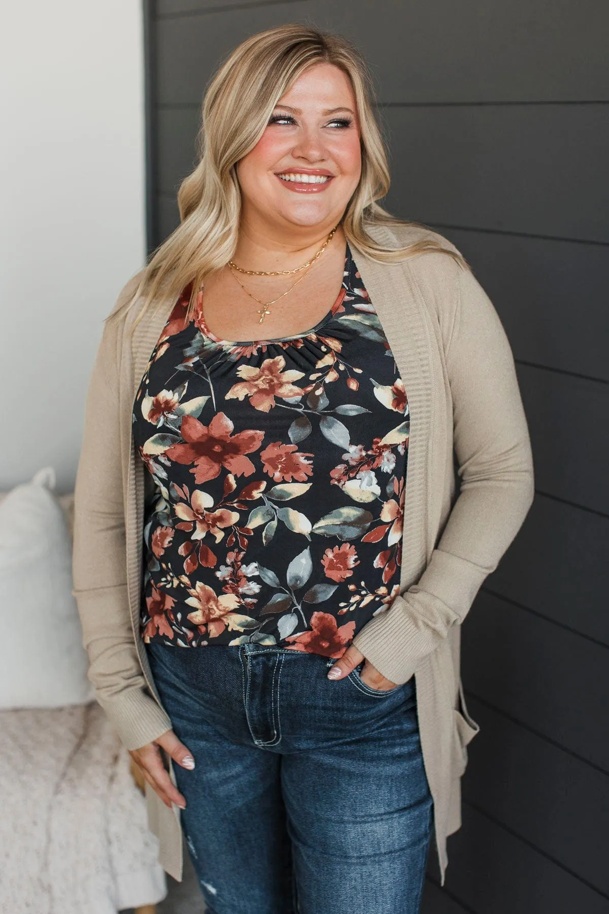 Comfortable With Myself Knit Cardigan- Taupe
