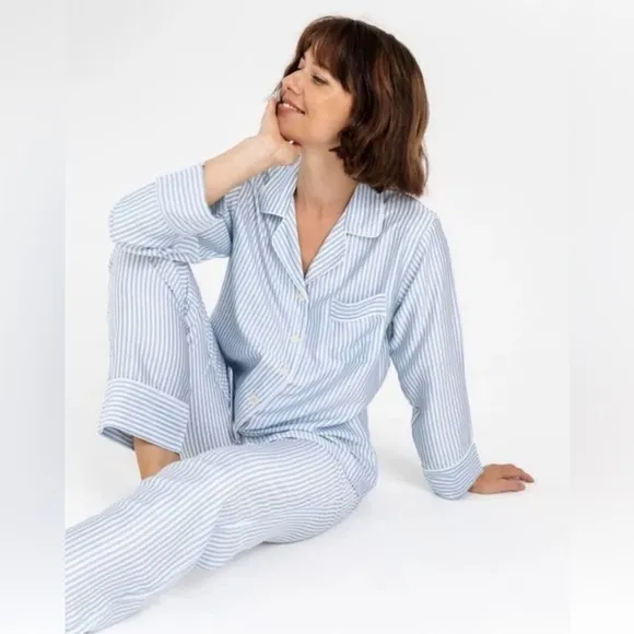 COPY - Ettitude Pajama Pants Bamboo Sateen Sz MStarlight Blue White Stripes NE…