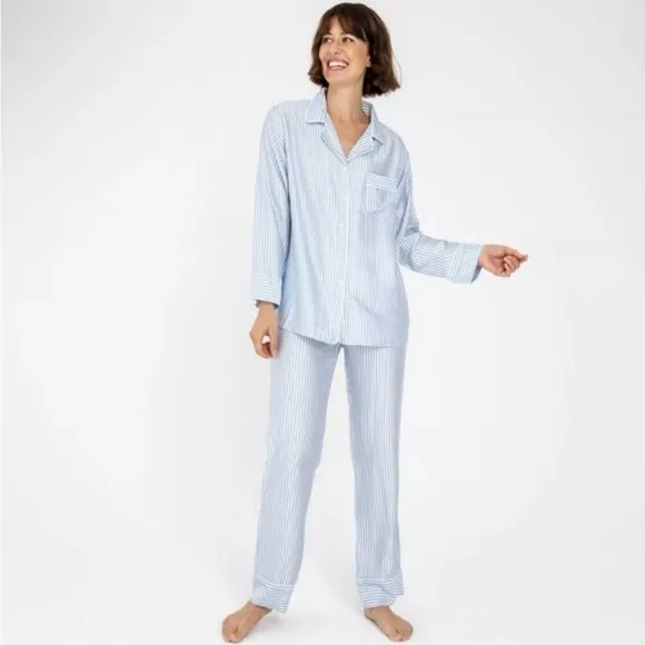 COPY - Ettitude Pajama Pants Bamboo Sateen Sz MStarlight Blue White Stripes NE…