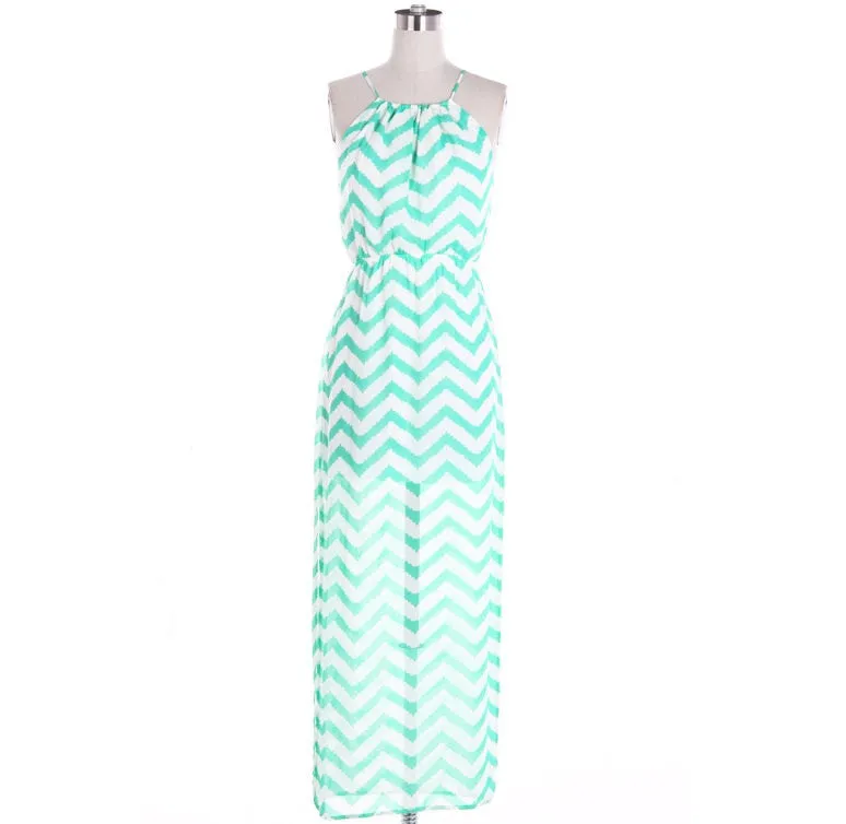 Coral Chevron Open Back Maxi Dress