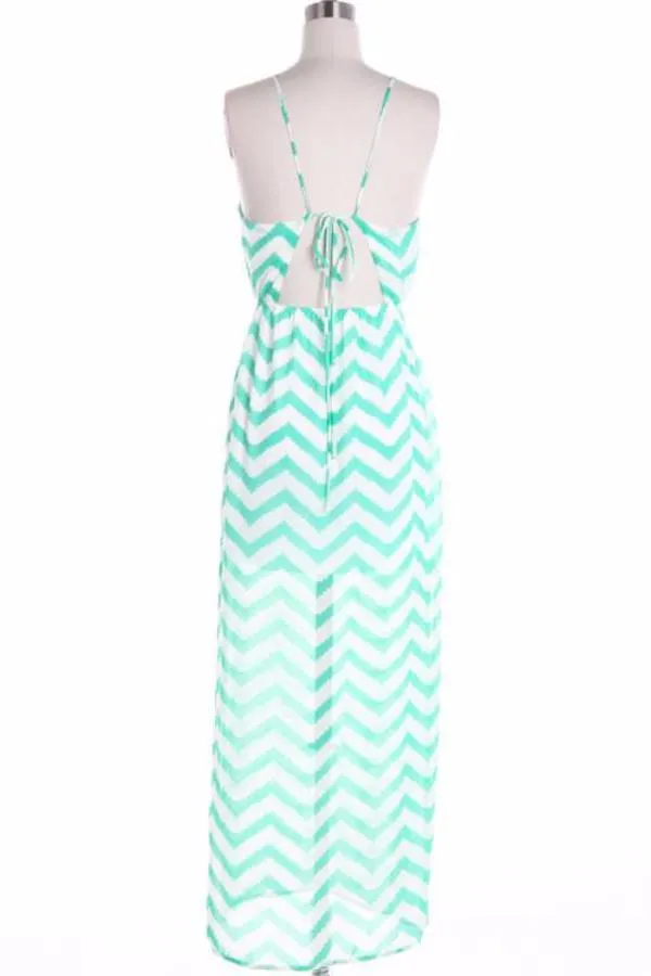 Coral Chevron Open Back Maxi Dress