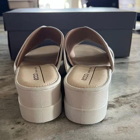 ECCO TOUCH SANDAL PLATEAU Off White Leather Wedge Sandal  Lightweight Multi Size