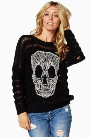 Elan | Crochet Skull Sweater Black