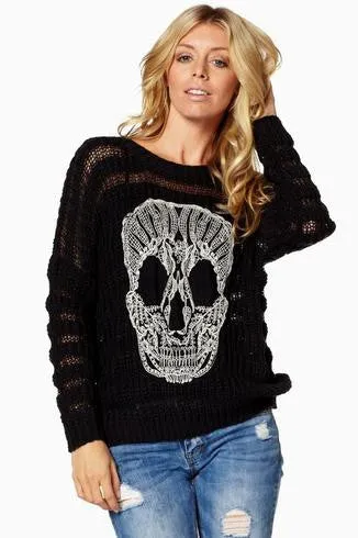 Elan | Crochet Skull Sweater Black