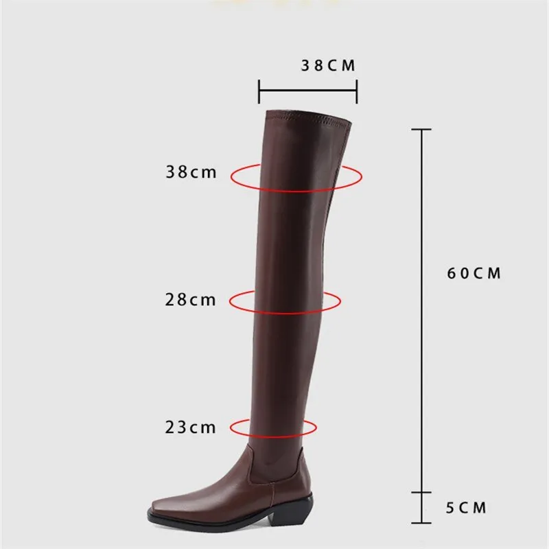 Elasticity Crude Heel Cowhide Slip On Zipper Boot For Women