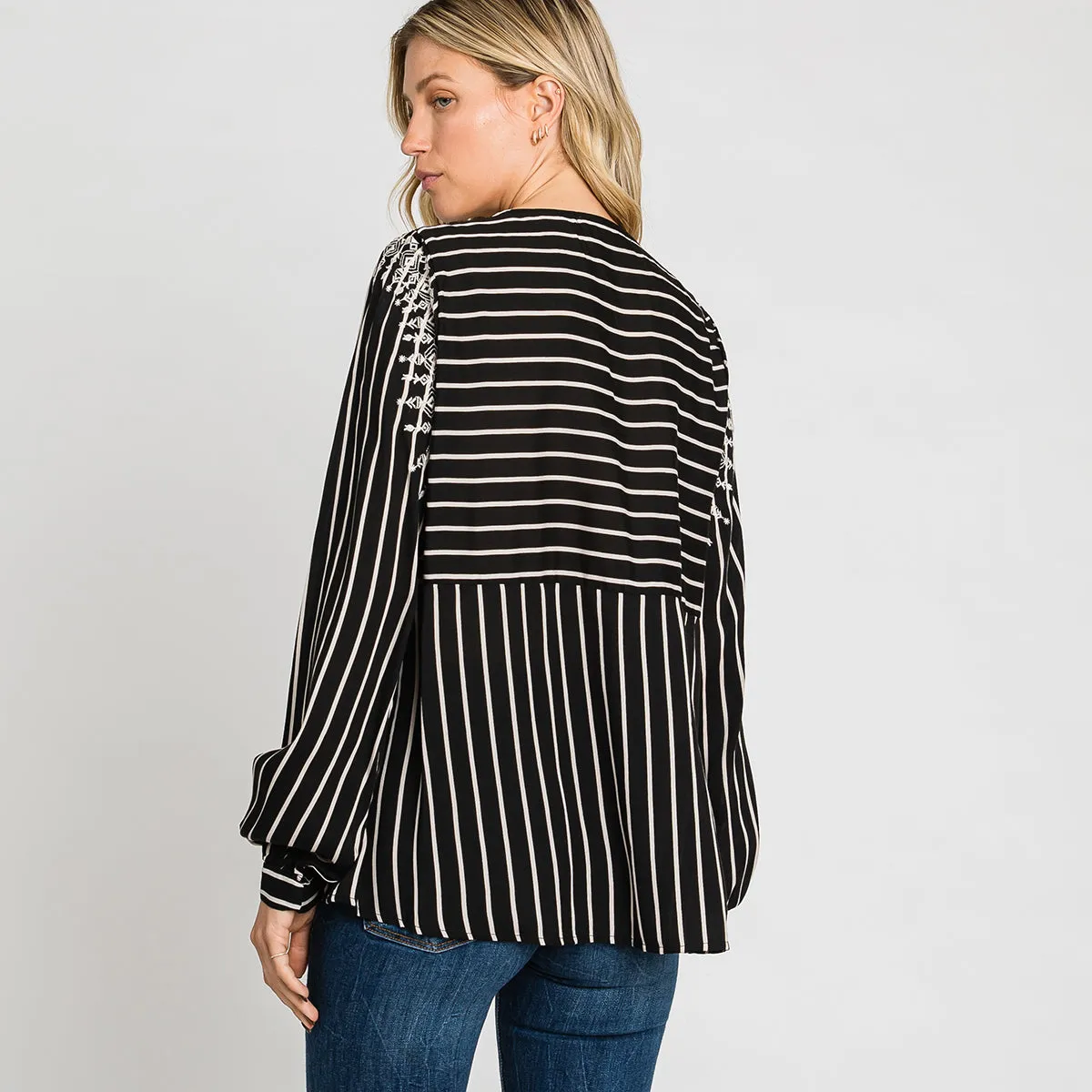 Embroidered  V Neck Blouse