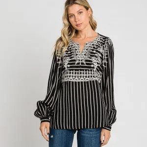 Embroidered  V Neck Blouse