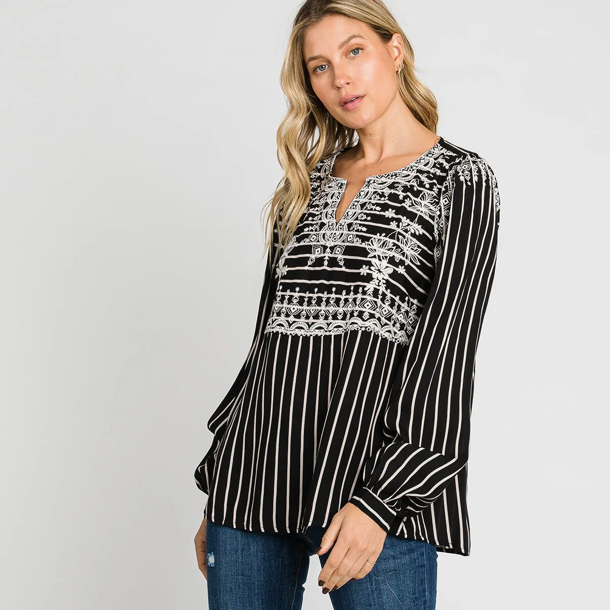 Embroidered  V Neck Blouse