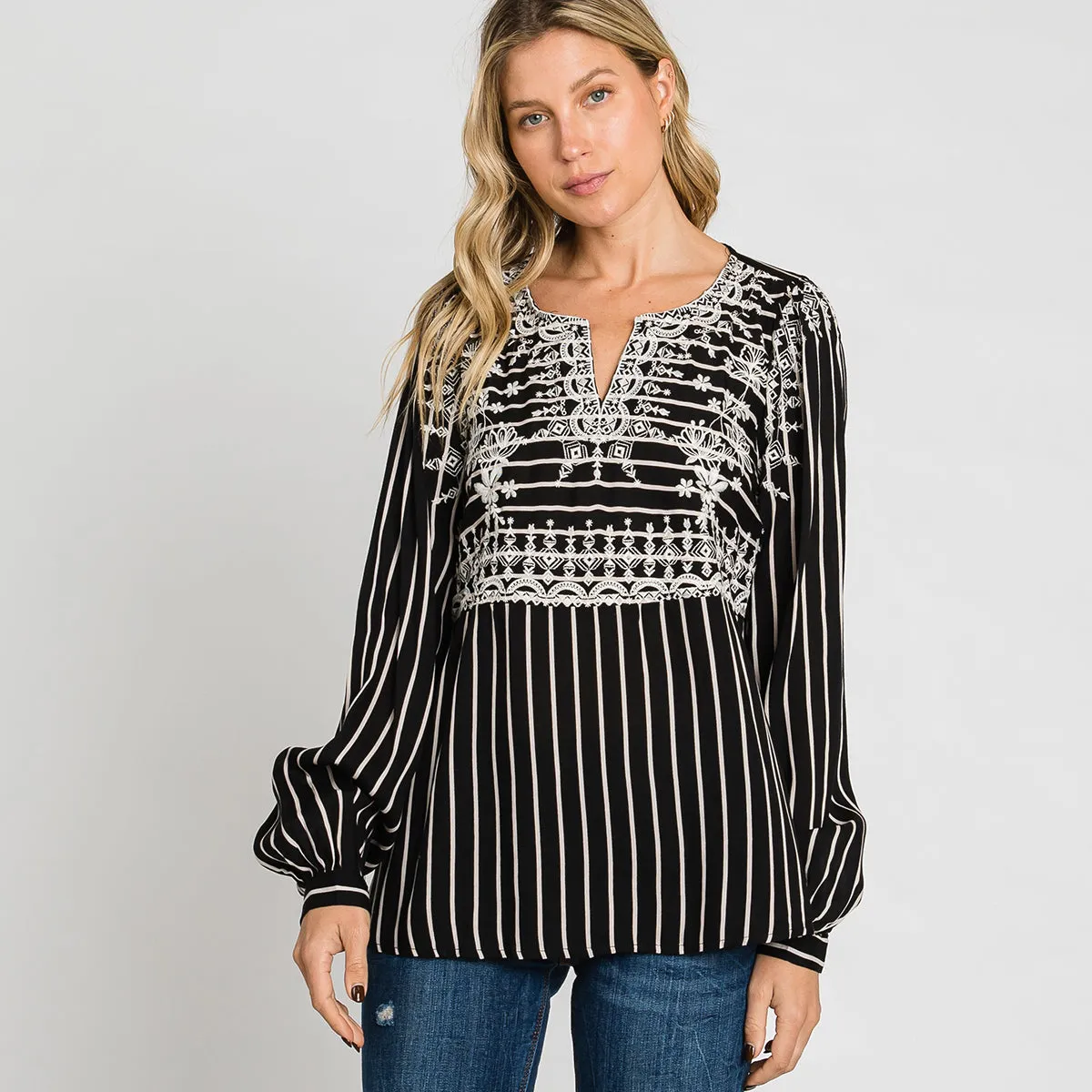 Embroidered  V Neck Blouse