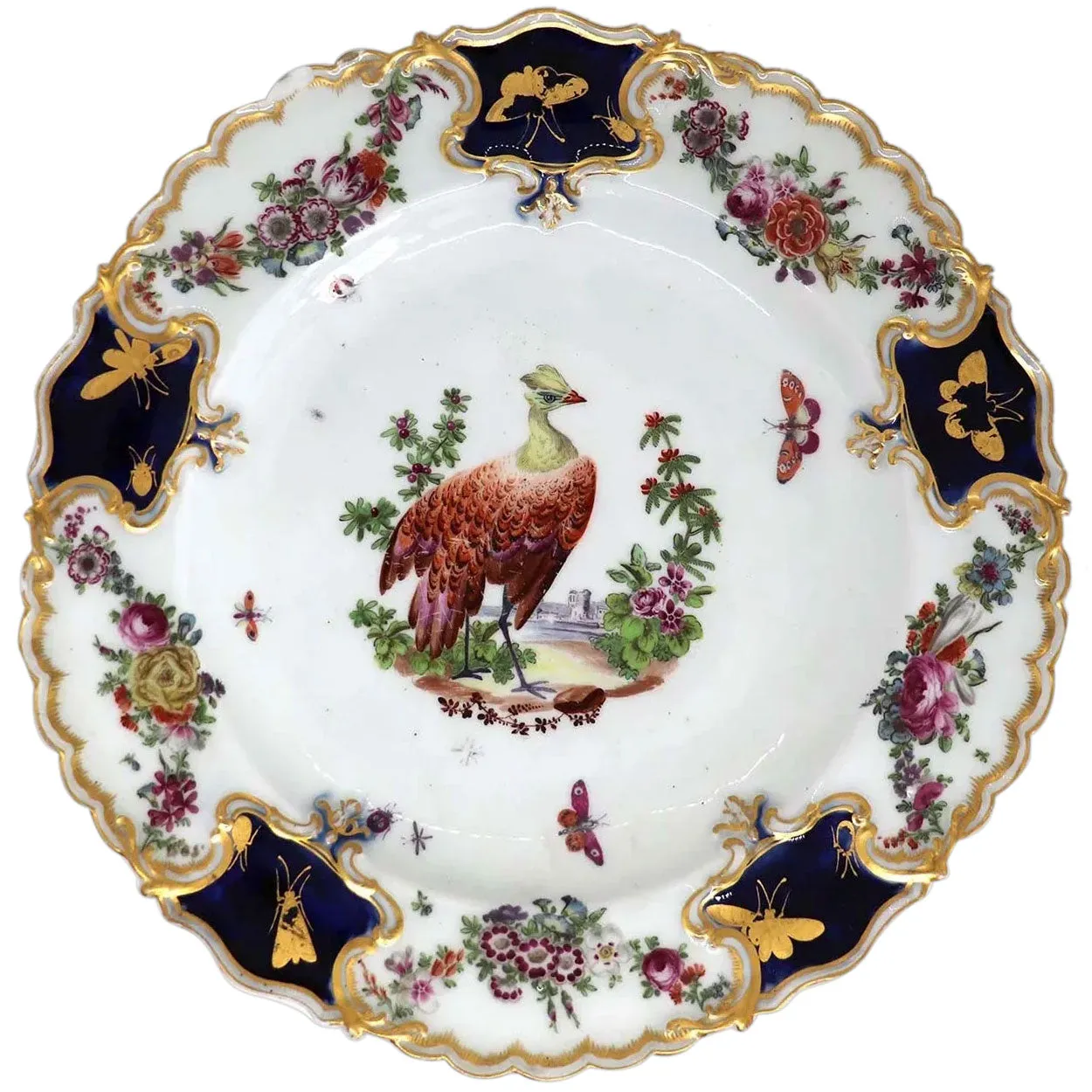 English Chelsea Soft Paste Porcelain Exotic Bird Mecklenberg-Strelitz Service Plate