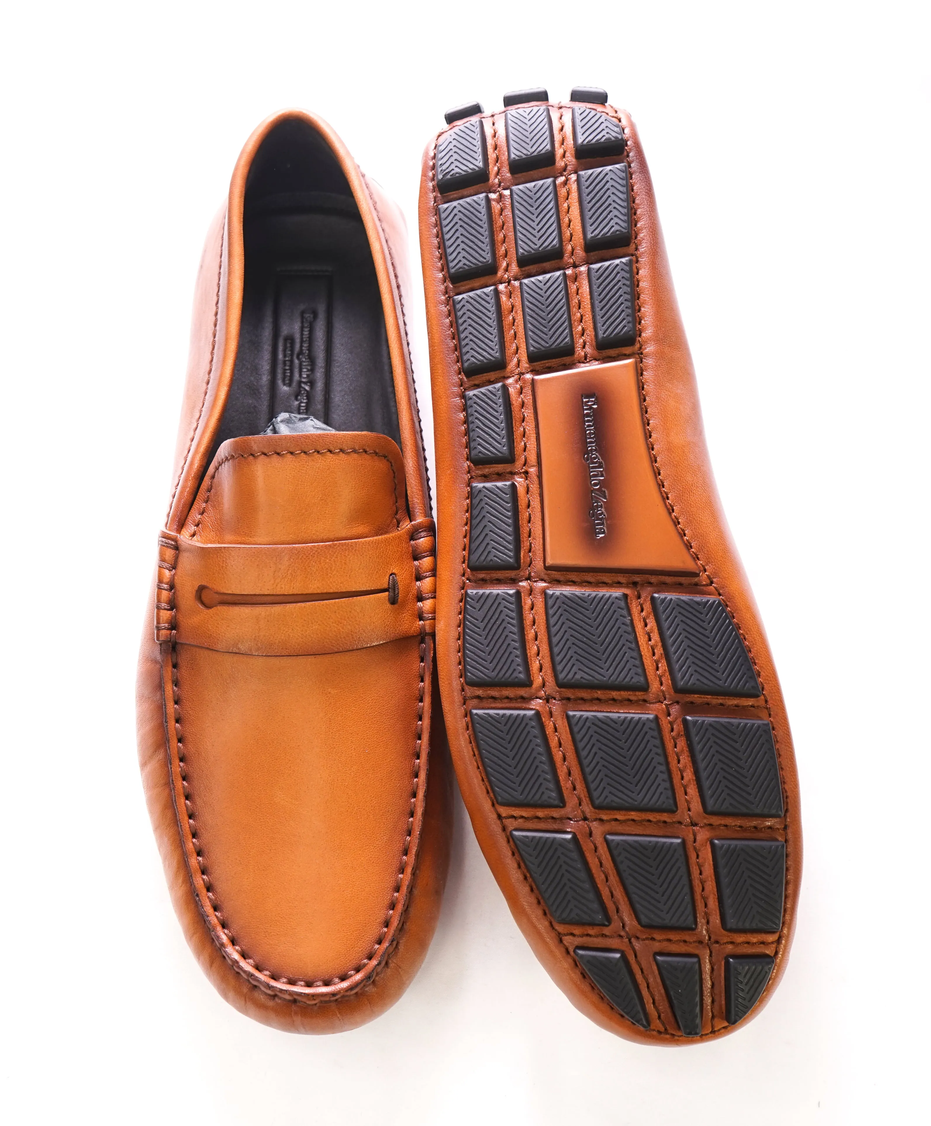 ERMENEGILDO ZEGNA - Brown Tan Leather "Morris" Loafer Driver Shoe - 10.5