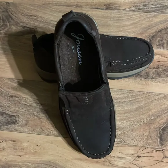 EUC Jonsen Men’s Milan Leather Loafer Slip On Brown Moccasin Beige Comfortable 8