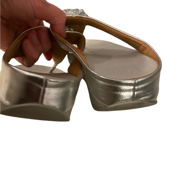 Fitflop Rumba Silver Wedge Sandal  7