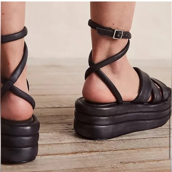 Free People Black Harper Flatform Sandals