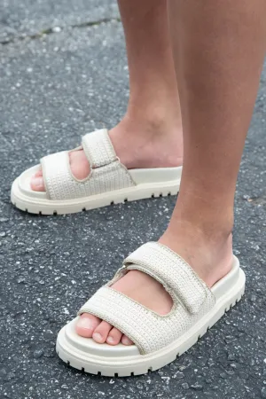 Gabri Crocheted Double Strap Sandal, Bone/Sand
