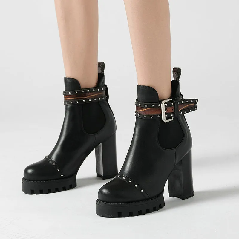 Genuine Leather Ankle Boots Round Toe Women