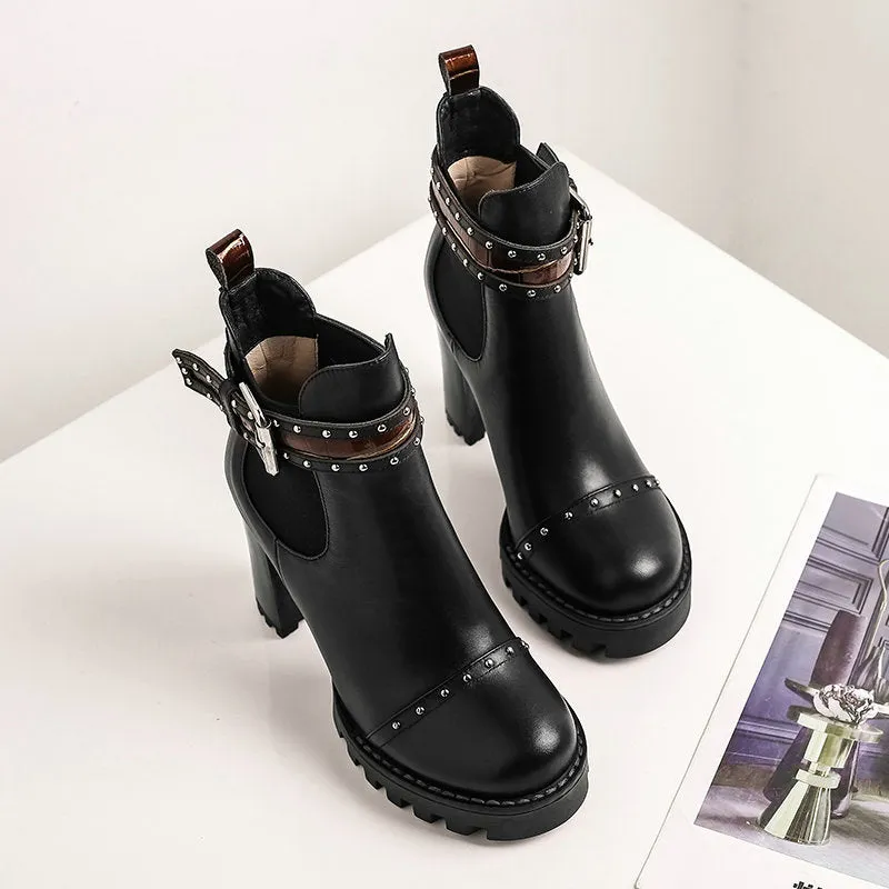 Genuine Leather Ankle Boots Round Toe Women
