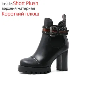 Genuine Leather Ankle Boots Round Toe Women