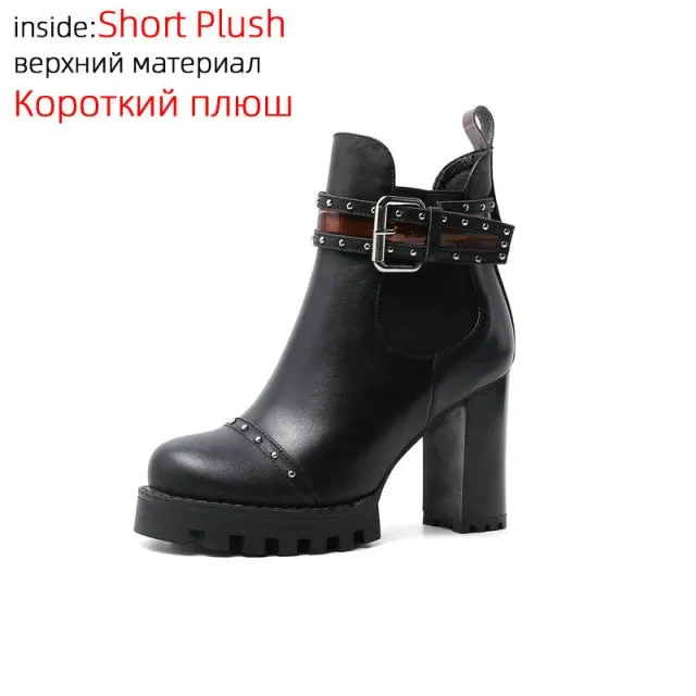 Genuine Leather Ankle Boots Round Toe Women