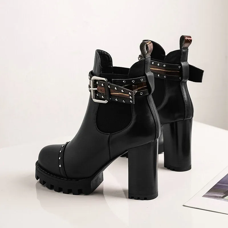 Genuine Leather Ankle Boots Round Toe Women
