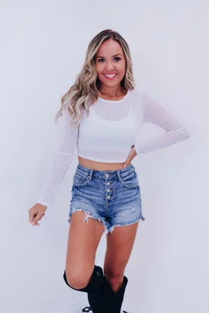 Glitter Mesh Crop Top - Ivory