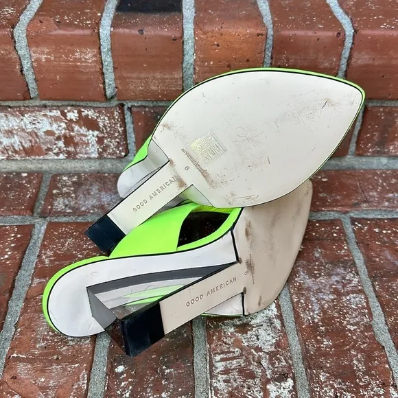 Good American Transparent Wedge Thong Sandal in Neon Yellow Women's Size 9