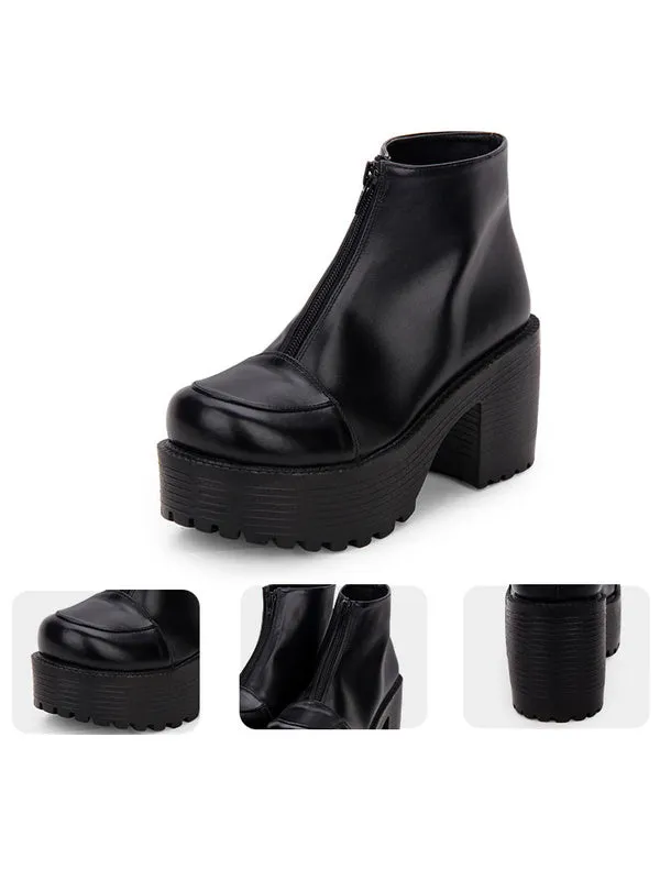 Gothic Lolita Booties Zipper Platform Chunky Heel Black Lolita Ankle Boots