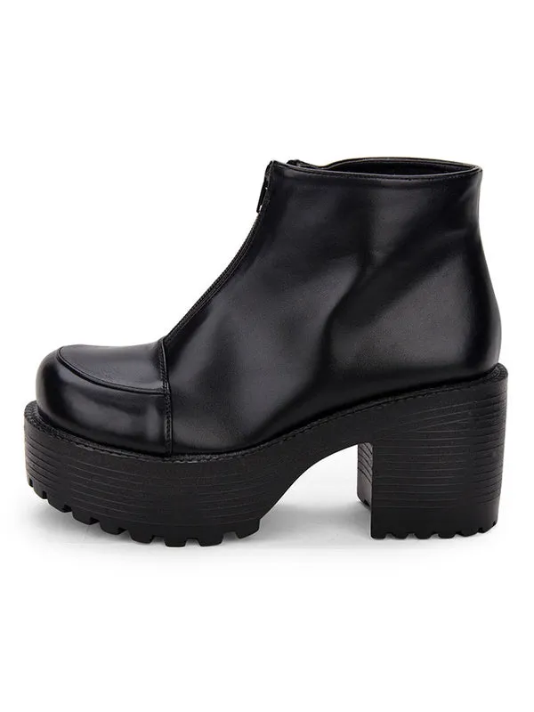 Gothic Lolita Booties Zipper Platform Chunky Heel Black Lolita Ankle Boots