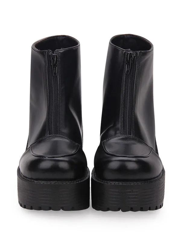 Gothic Lolita Booties Zipper Platform Chunky Heel Black Lolita Ankle Boots