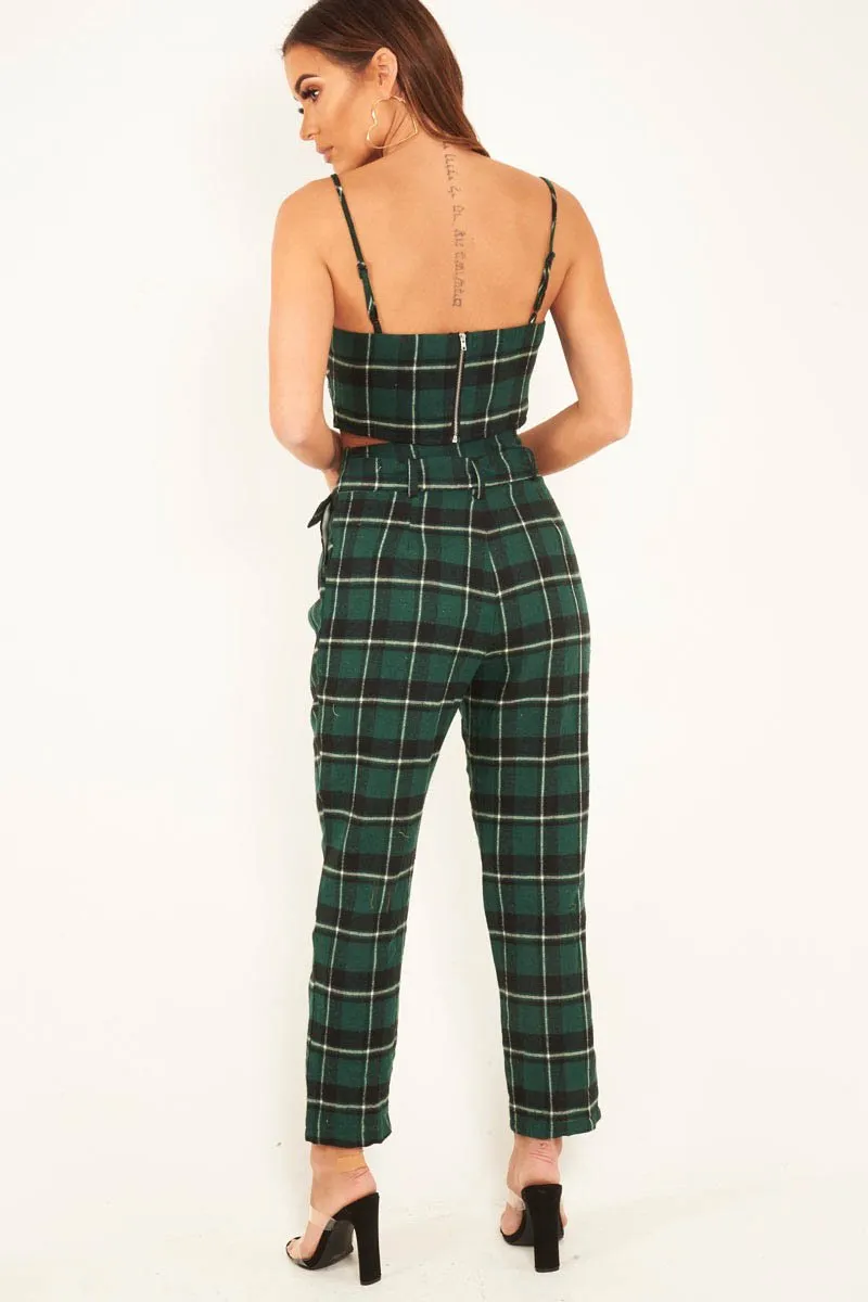 Green Check Bralet And Belted Trouser Co-ord - Brilyn