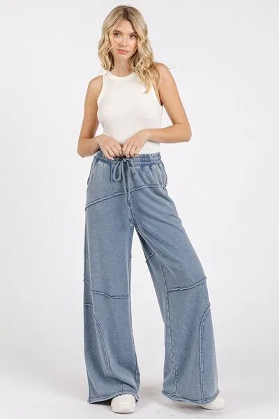 Hazel Blues® |  Mittoshop Asymmetric Seam Mineral Wash Elastic Waist Pants