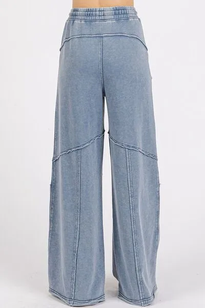 Hazel Blues® |  Mittoshop Asymmetric Seam Mineral Wash Elastic Waist Pants