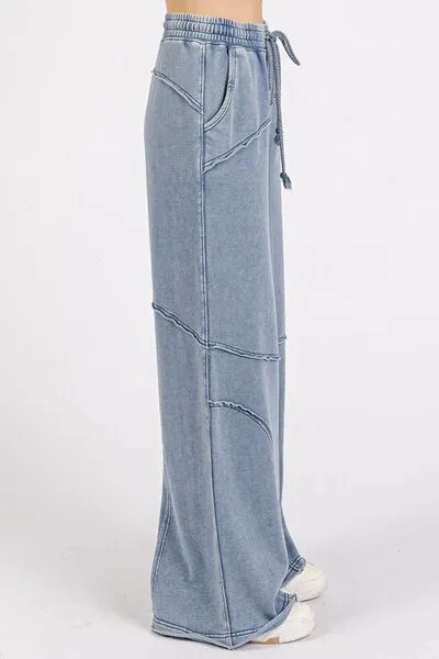 Hazel Blues® |  Mittoshop Asymmetric Seam Mineral Wash Elastic Waist Pants