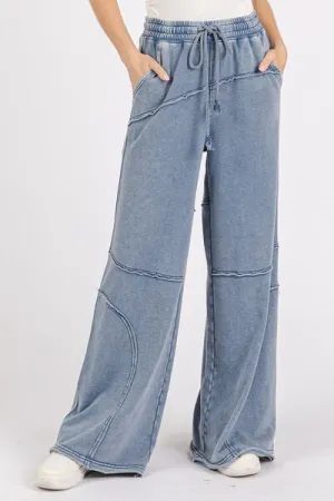 Hazel Blues® |  Mittoshop Asymmetric Seam Mineral Wash Elastic Waist Pants