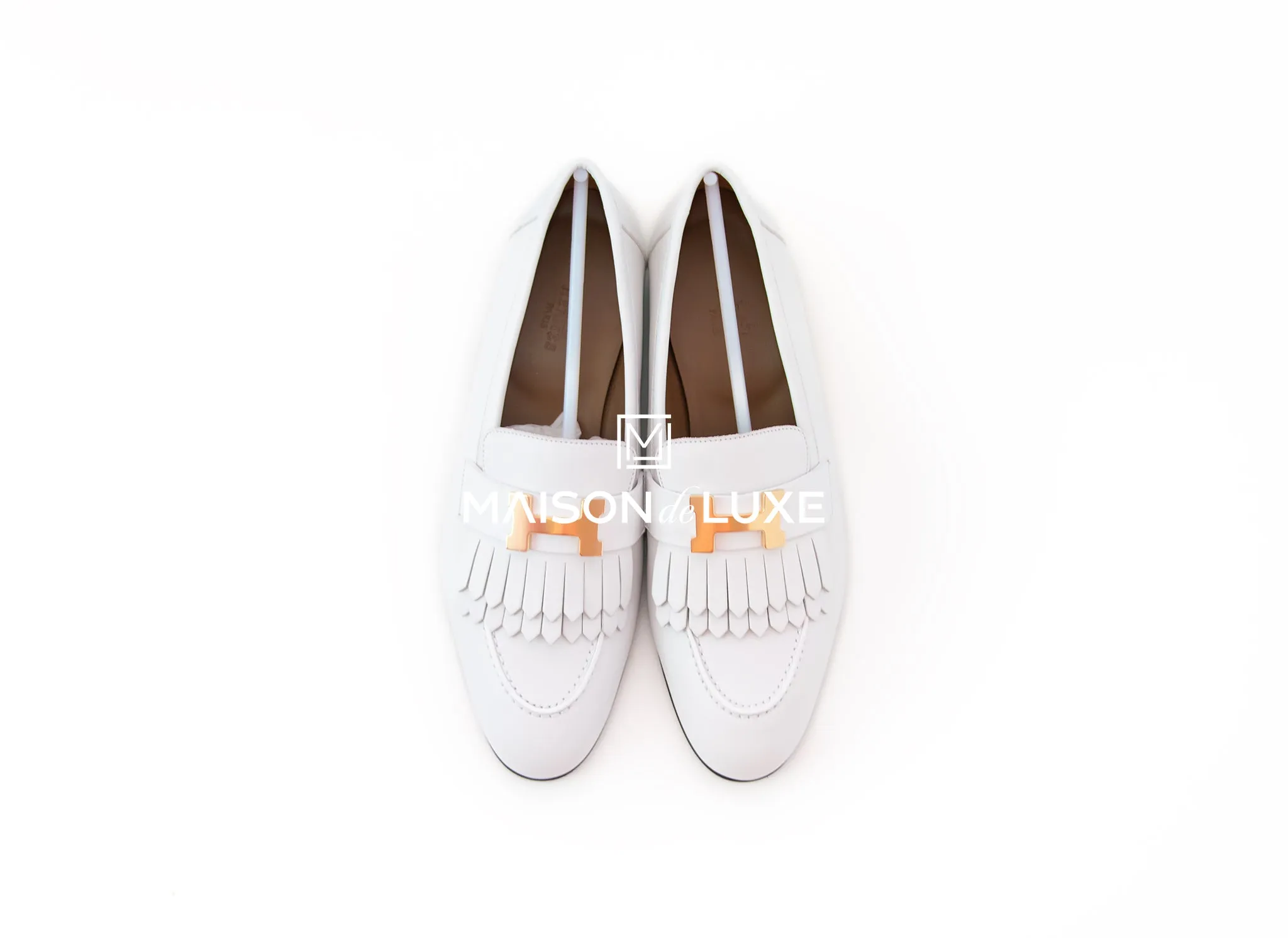 Hermes Womens White Royal Loafer 37