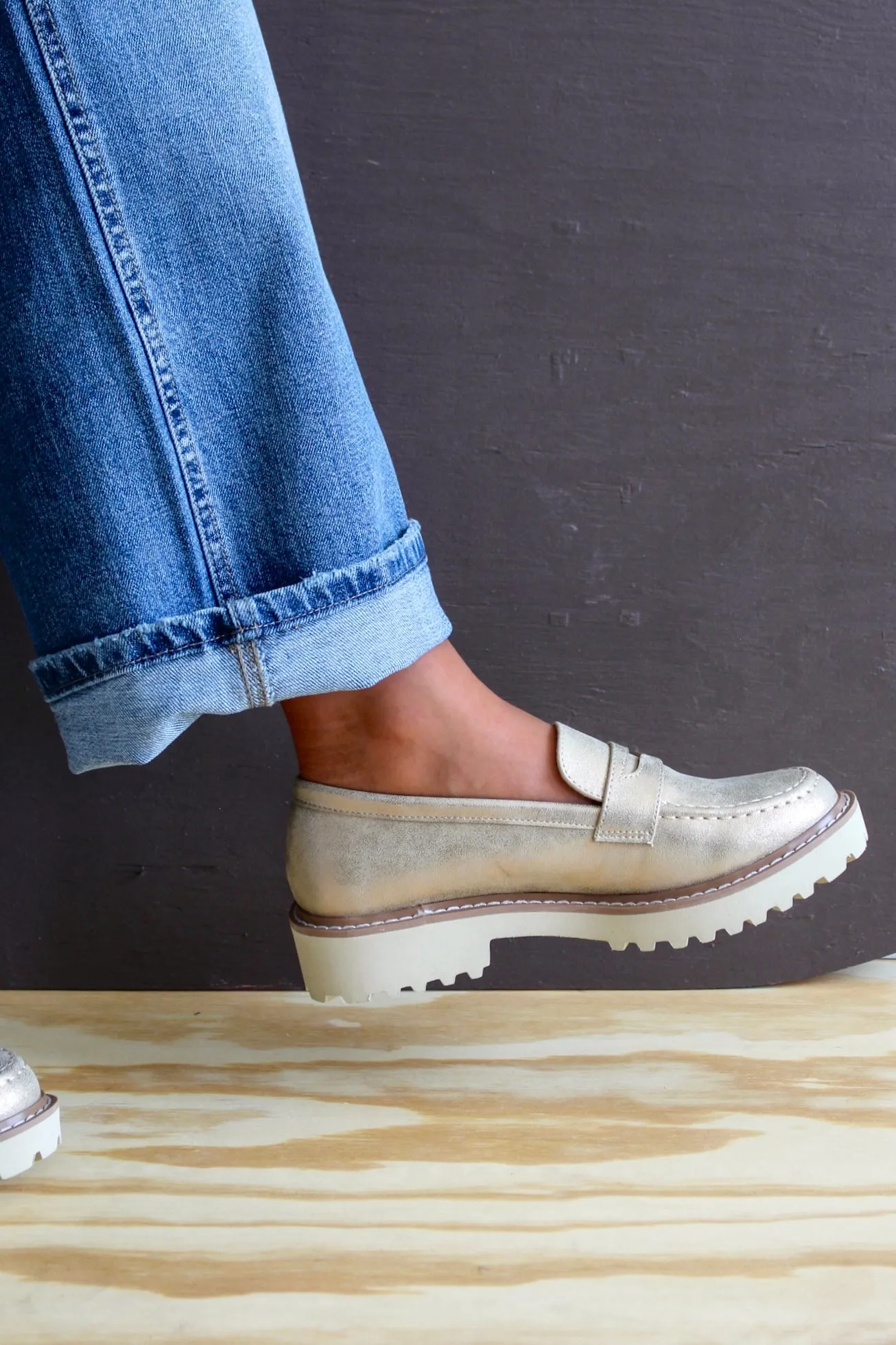 High Standard Lug Sole Loafer • Gold
